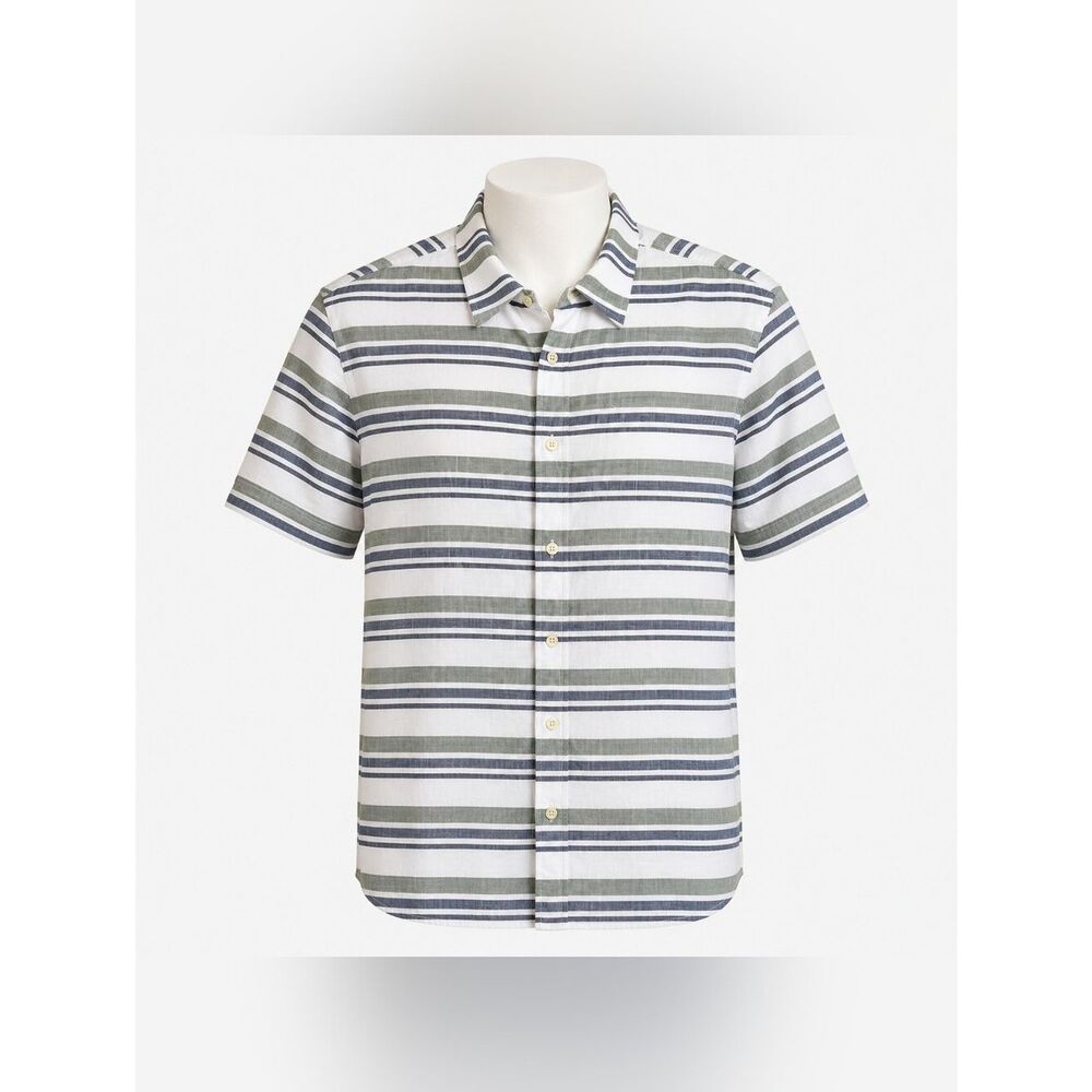 Goodfellow & Co Men's Striped Short Sleeve Shirt, White, Blue And Green